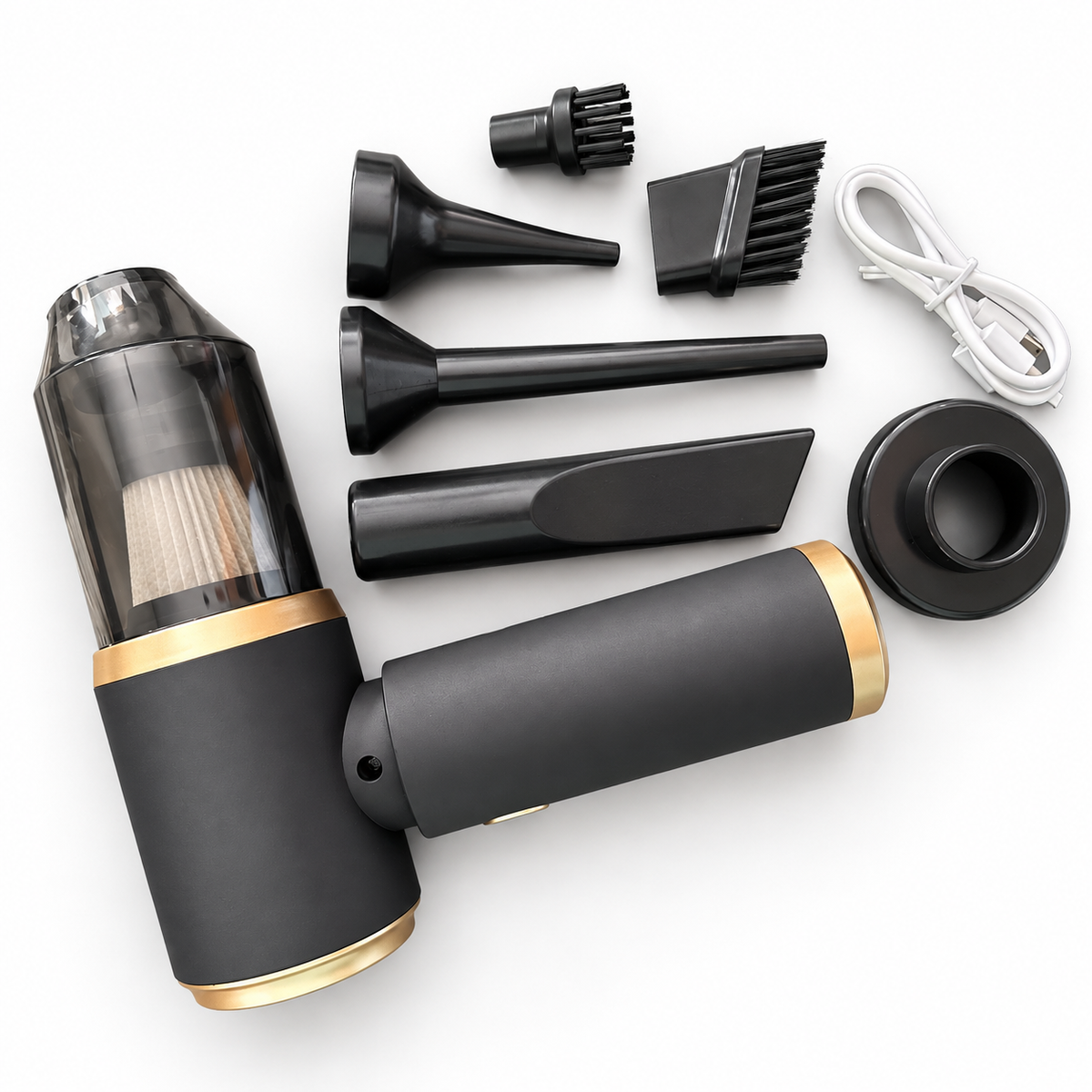 AirGo con seis accesorios y cable USB